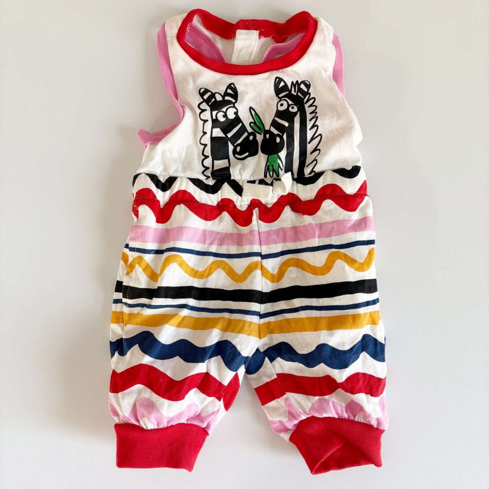 Stella McCartney Kids Baby Girls Zebra Mixed Print Striped Designer Jumpsuit 3M